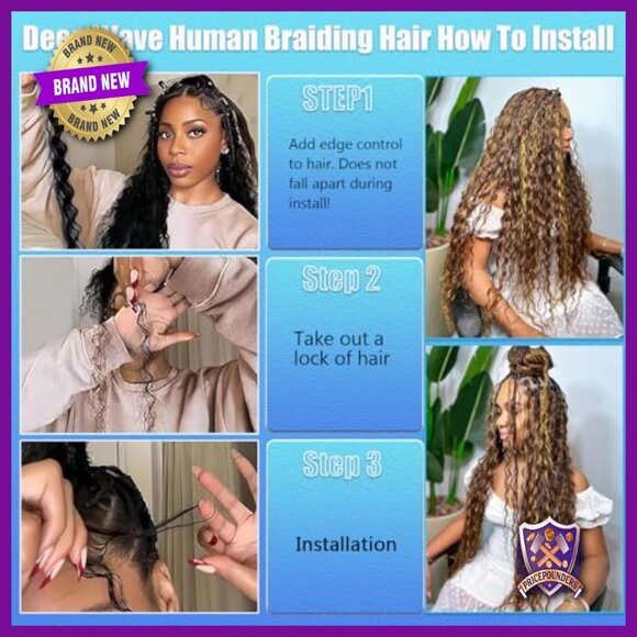 20 Inch Deep Wave Braiding Hair Extensions, 140g Human Hair Blend, Clip-In main image 4
